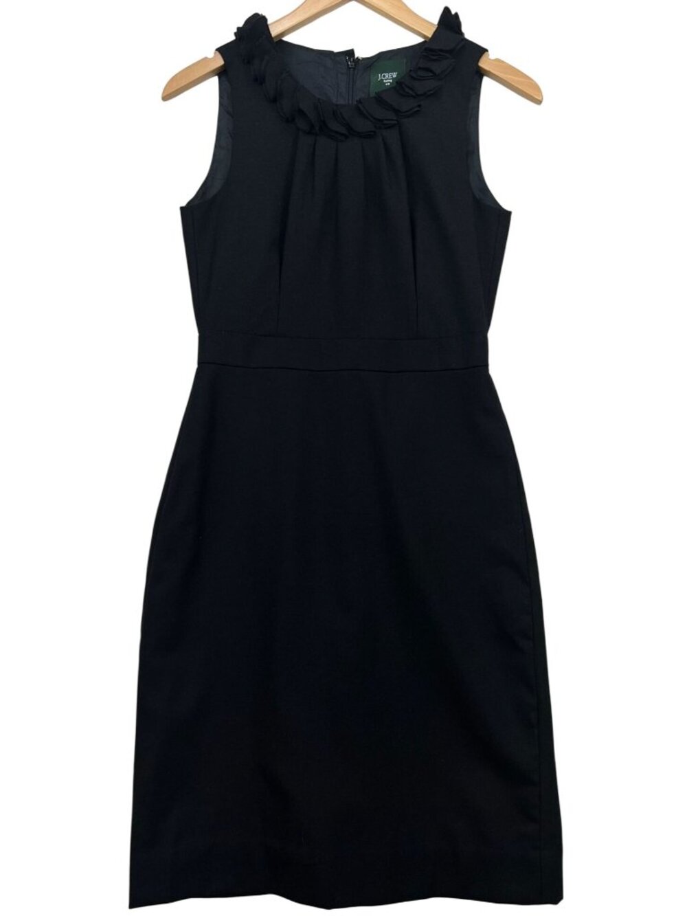 J.Crew Women's Suiting Sheath Dress Sleeveless Ruffle Neck Size 2 Black - Picture 1 of 10